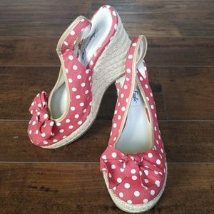 American Eagle Red Polka Dot Wedge Shoes